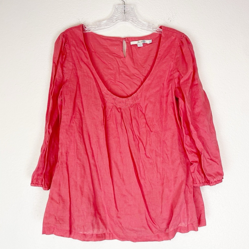 Boden Top Womens 8 Coral 100% Linen Blouse Coastal Beach Pullover 3/4 Sleeve